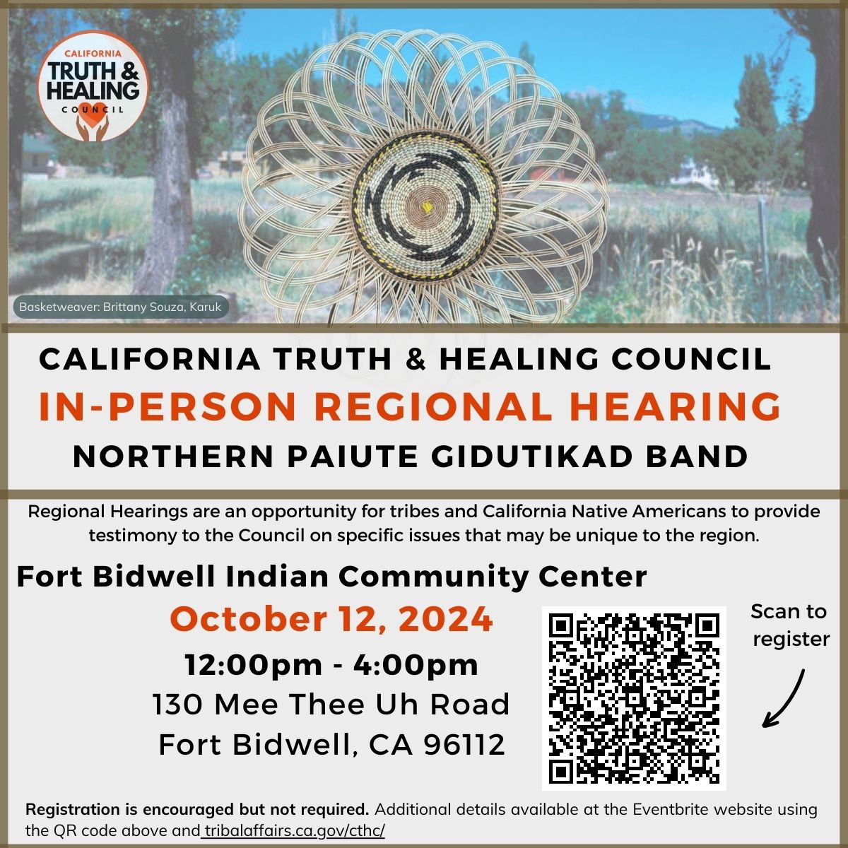 Flyer for California Truth and Healing Council Meeting Sunday Octover 12, 2024